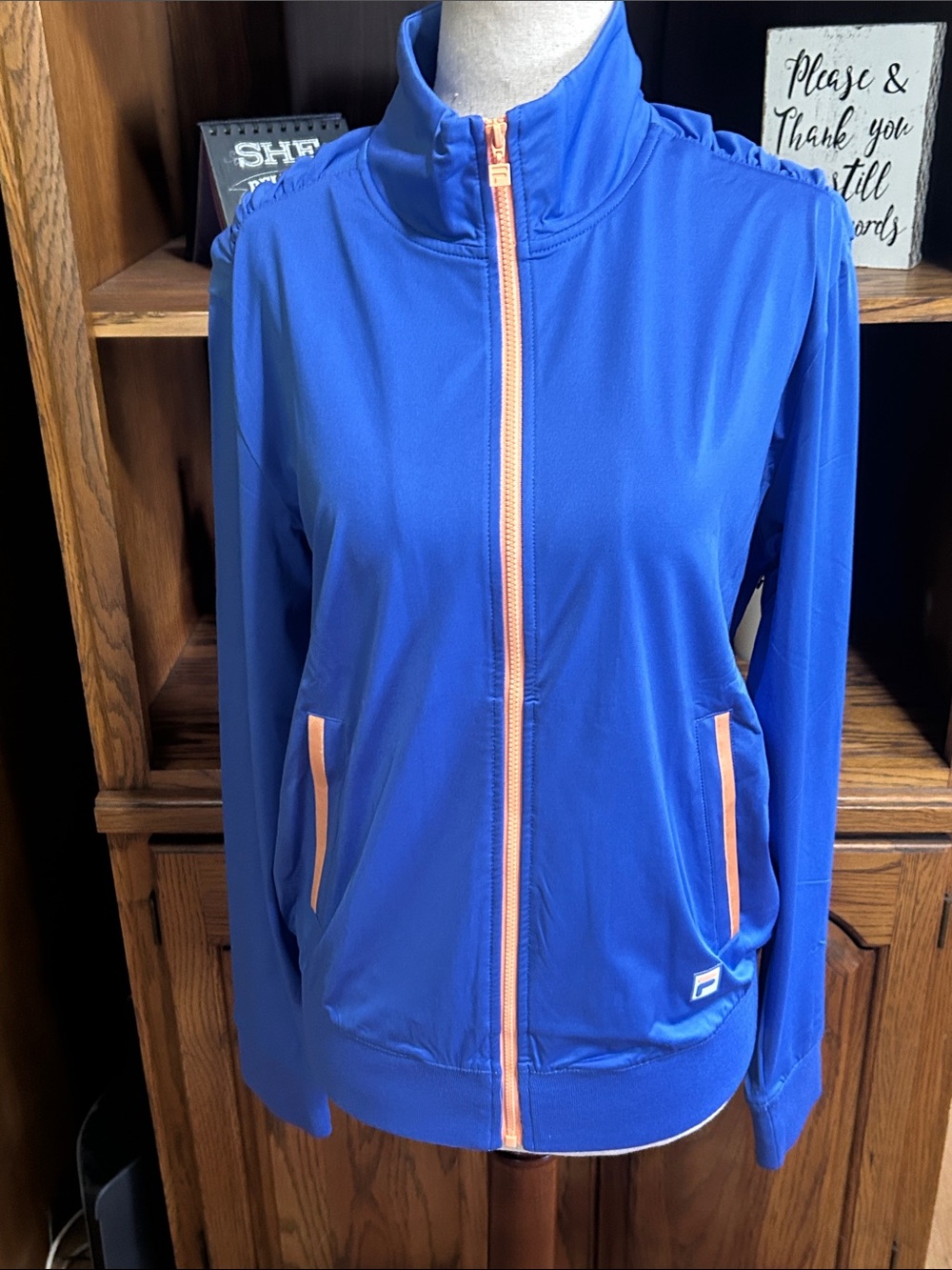 Fila Blue Full-Zip Bomber Jacket with Peach Trim